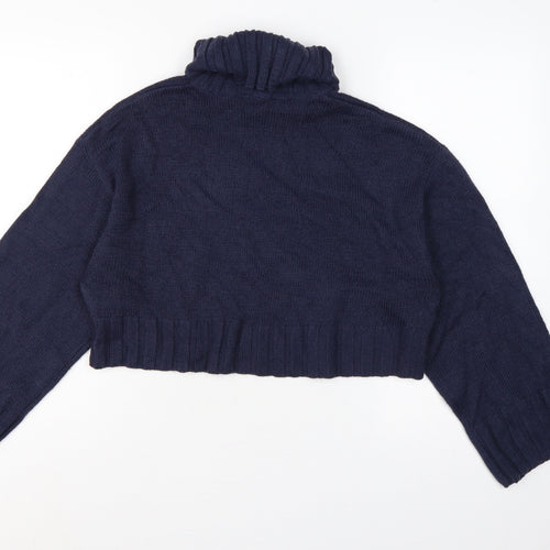 H&M Divided Women’s Blue M Cropped Roll Neck Raglan Knit Jumper