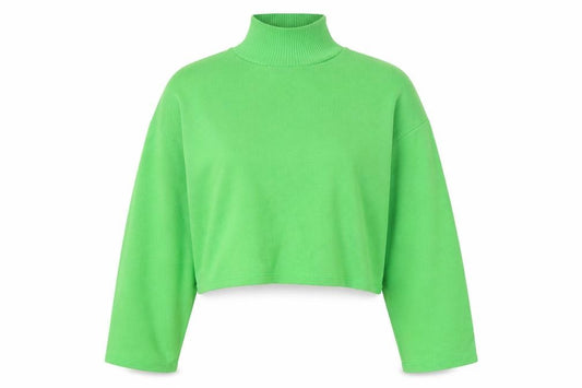 Zara Women Green High Neck Cropped Knit Jumper Size S Balloon Sleeve
