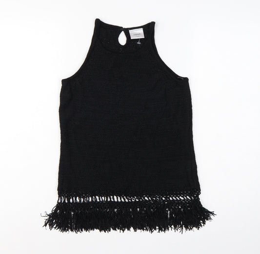 Next Women Black Large Knit Fringe Keyhole Sleeveless Tunic Tank Top