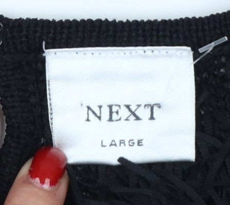 Next Women Black Large Knit Fringe Keyhole Sleeveless Tunic Tank Top