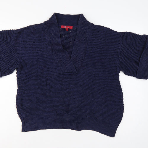 Monsoon Women’s Blue L Chunky Knit Collared Kimono Sleeve Jumper