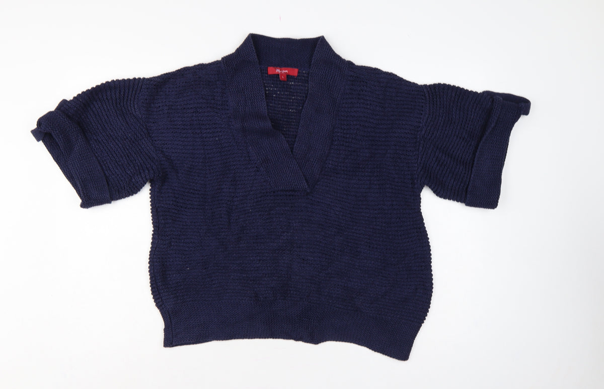 Monsoon Women’s Blue L Chunky Knit Collared Kimono Sleeve Jumper
