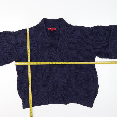 Monsoon Women’s Blue L Chunky Knit Collared Kimono Sleeve Jumper