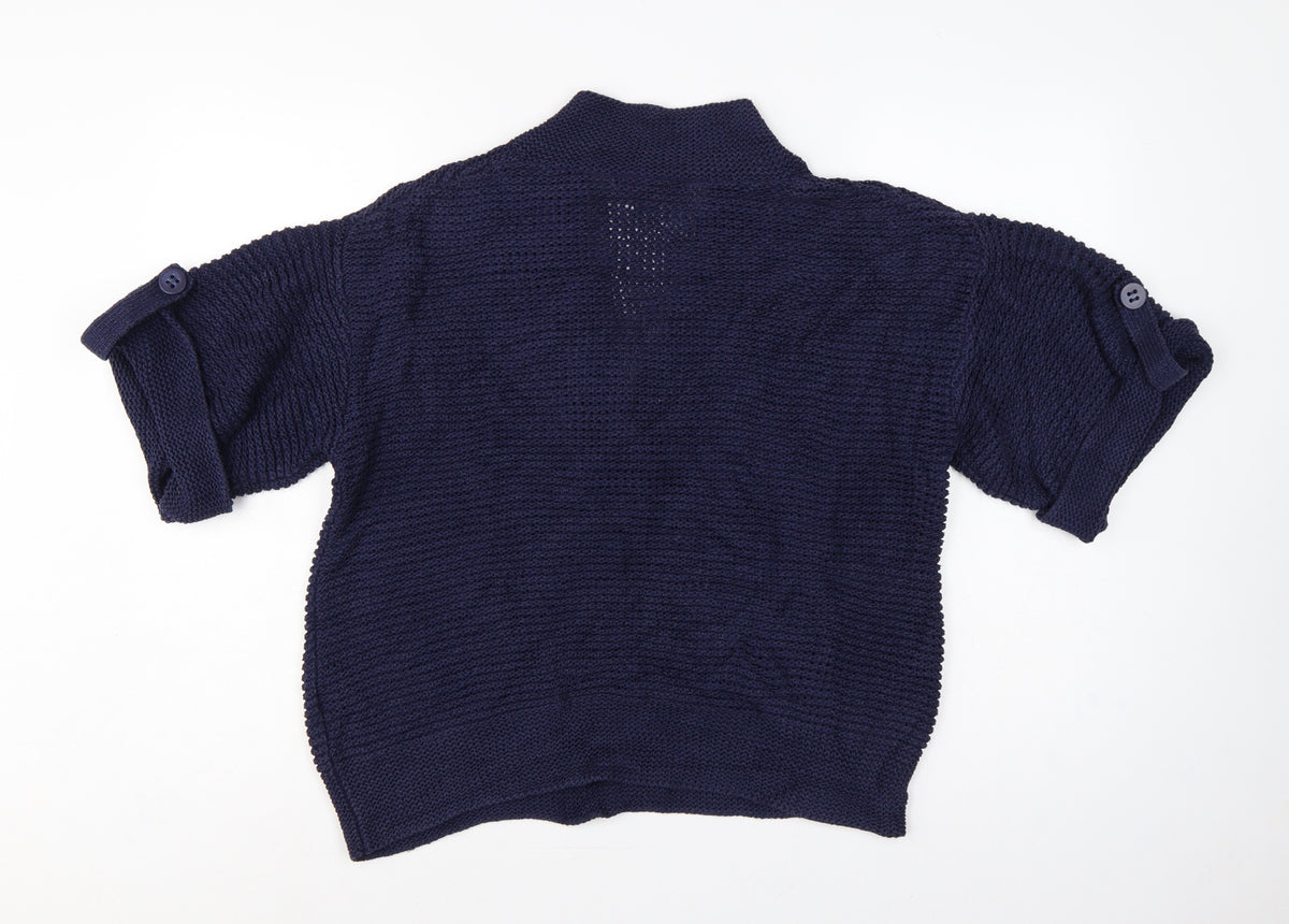 Monsoon Women’s Blue L Chunky Knit Collared Kimono Sleeve Jumper