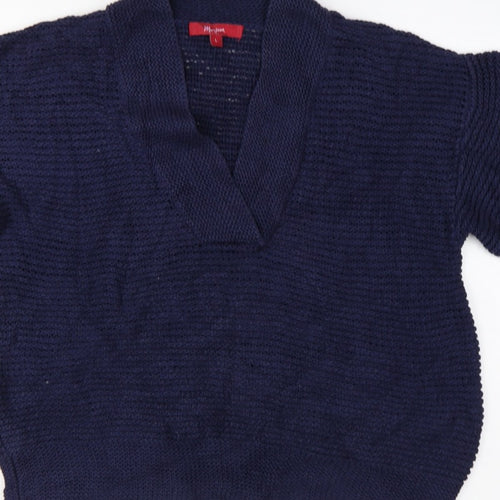 Monsoon Women’s Blue L Chunky Knit Collared Kimono Sleeve Jumper