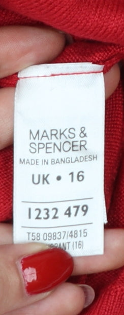 Marks and Spencer Women's Red UK 16 Roll Neck Knit Jumper