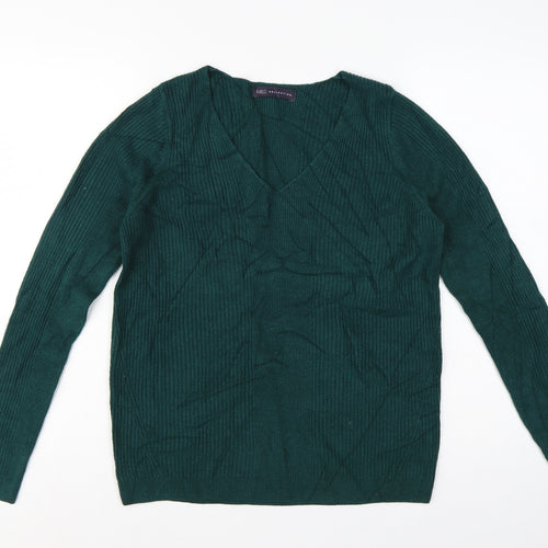 Marks & Spencer Women Green UK 12 V-Neck Rib Knit Acrylic Jumper