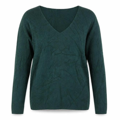 Marks & Spencer Women Green UK 12 V-Neck Rib Knit Acrylic Jumper