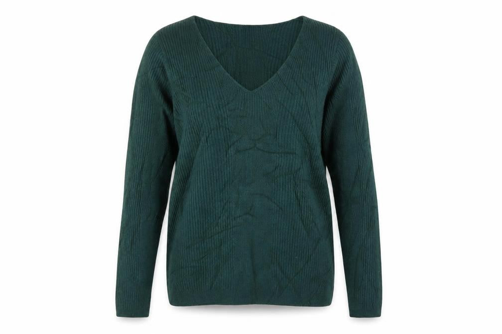 Marks & Spencer Women Green UK 12 V-Neck Rib Knit Acrylic Jumper
