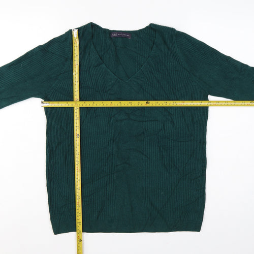 Marks & Spencer Women Green UK 12 V-Neck Rib Knit Acrylic Jumper