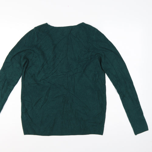 Marks & Spencer Women Green UK 12 V-Neck Rib Knit Acrylic Jumper