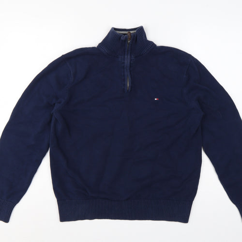Tommy Hilfiger Men’s Blue M 1/4 Zip High Neck Cotton Jumper