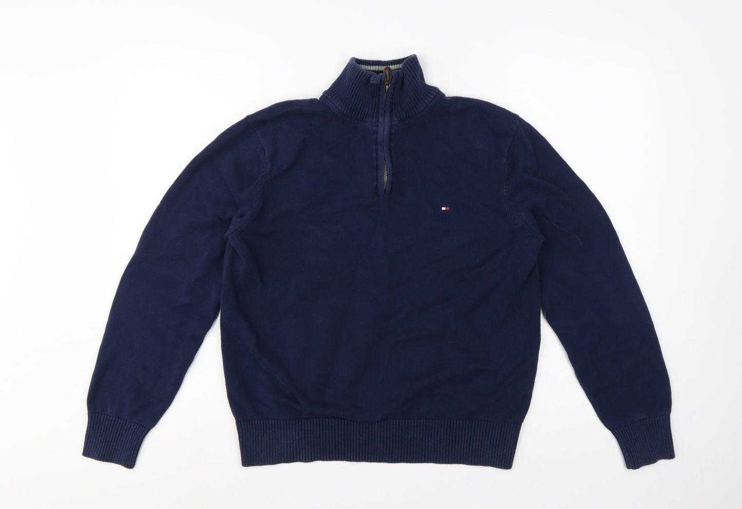 Tommy Hilfiger Men’s Blue M 1/4 Zip High Neck Cotton Jumper