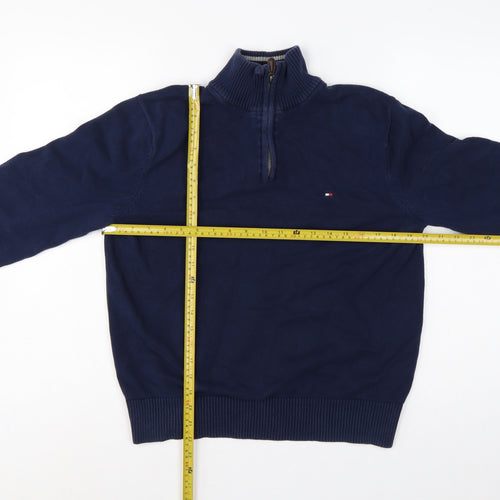 Tommy Hilfiger Men’s Blue M 1/4 Zip High Neck Cotton Jumper