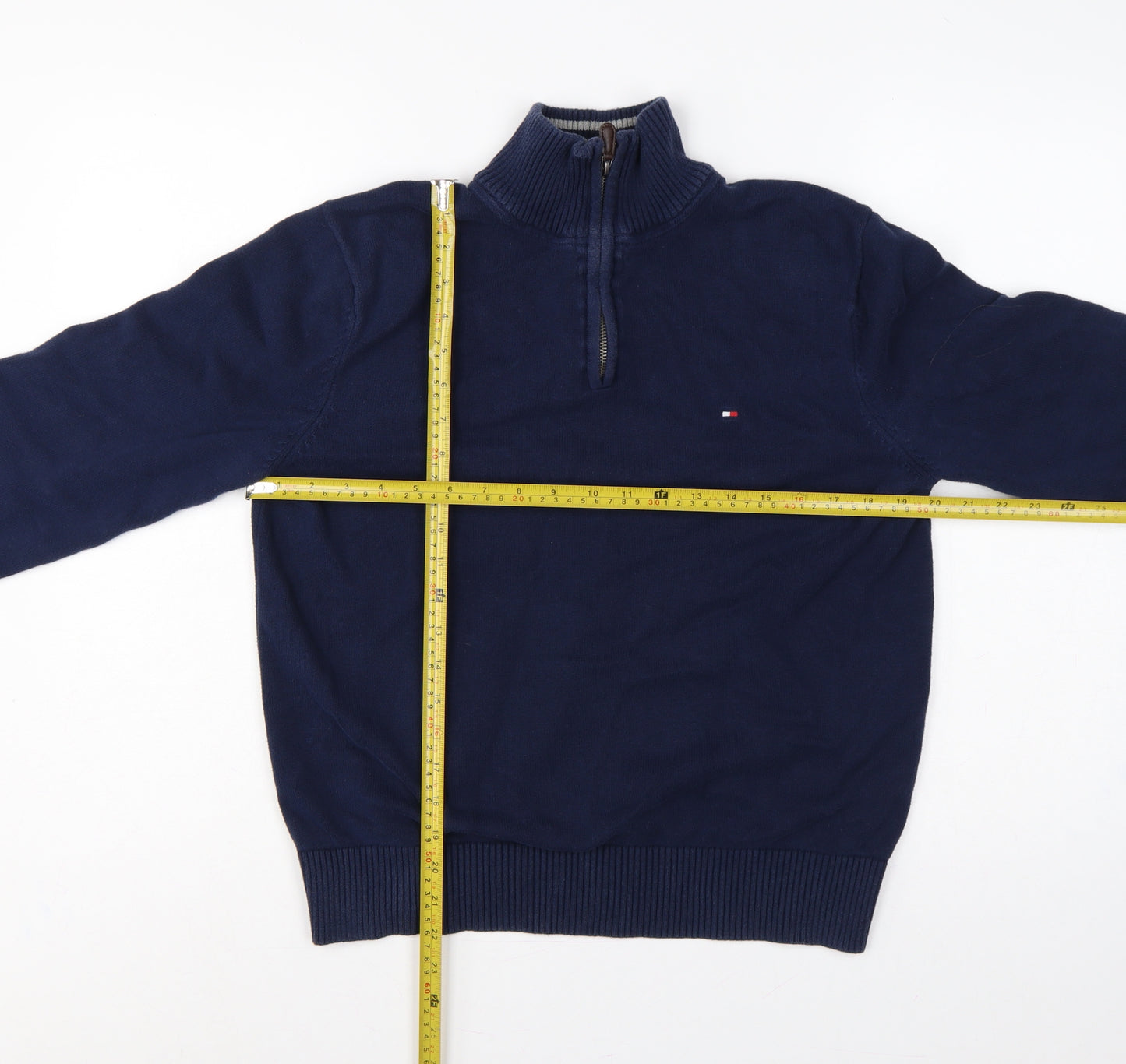 Tommy Hilfiger Men’s Blue M 1/4 Zip High Neck Cotton Jumper