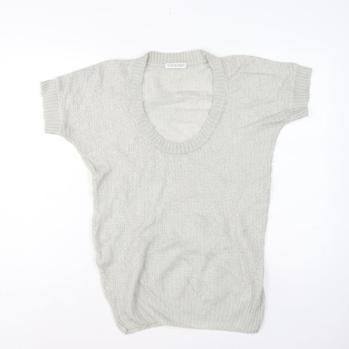 Topshop Women Grey UK 12 Short Sleeve Scoop Neck Open Knit Jumper