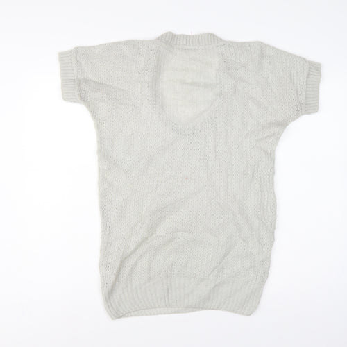Topshop Women Grey UK 12 Short Sleeve Scoop Neck Open Knit Jumper