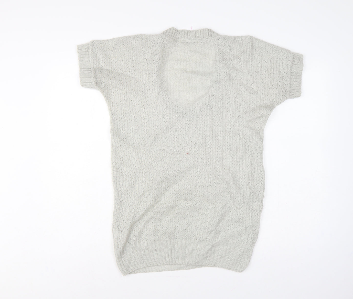 Topshop Women Grey UK 12 Short Sleeve Scoop Neck Open Knit Jumper