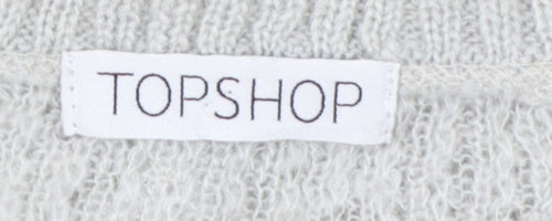 Topshop Women Grey UK 12 Short Sleeve Scoop Neck Open Knit Jumper