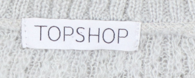 Topshop Women Grey UK 12 Short Sleeve Scoop Neck Open Knit Jumper