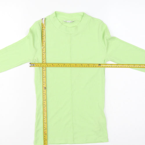 Topshop Women Green UK 8 Basic Ribbed Mock Neck Long Sleeve T-Shirt