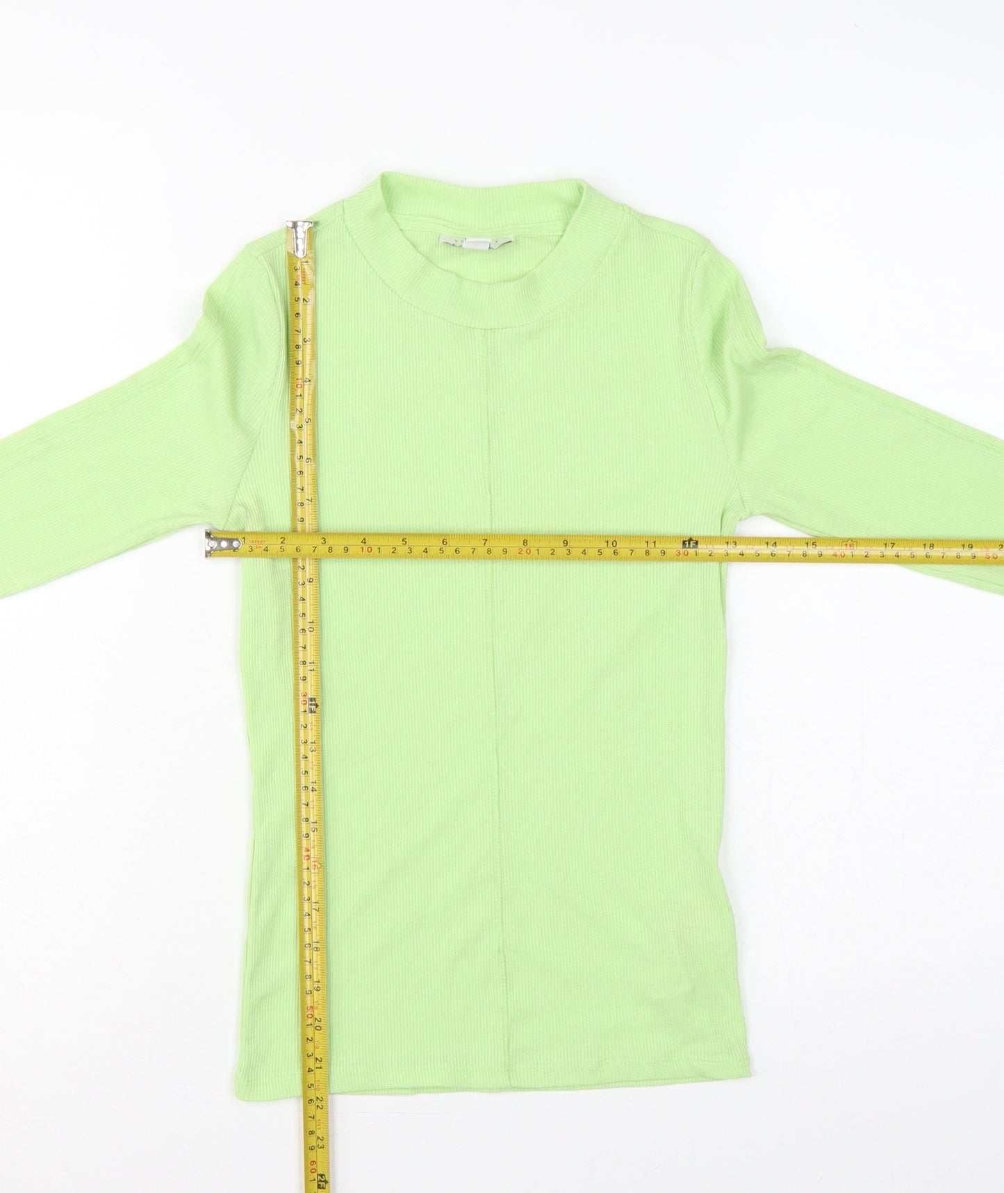Topshop Women Green UK 8 Basic Ribbed Mock Neck Long Sleeve T-Shirt