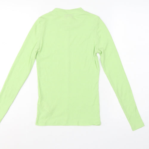 Topshop Women Green UK 8 Basic Ribbed Mock Neck Long Sleeve T-Shirt