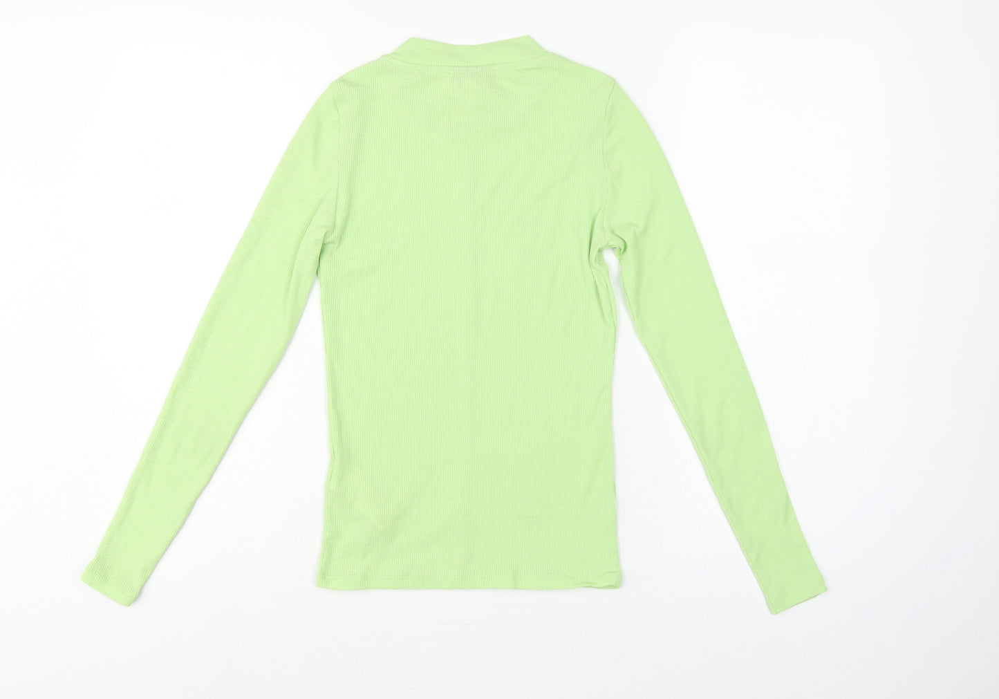 Topshop Women Green UK 8 Basic Ribbed Mock Neck Long Sleeve T-Shirt