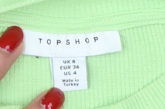 Topshop Women Green UK 8 Basic Ribbed Mock Neck Long Sleeve T-Shirt