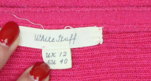White Stuff Women Pink UK 12 Cotton Knit Round Neck Pullover Jumper