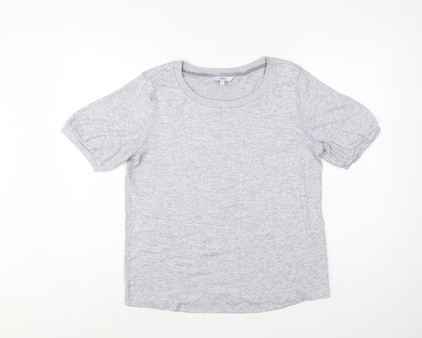 Next Women Grey Size 14 Basic Puff Sleeve Crew Neck Jersey T-Shirt