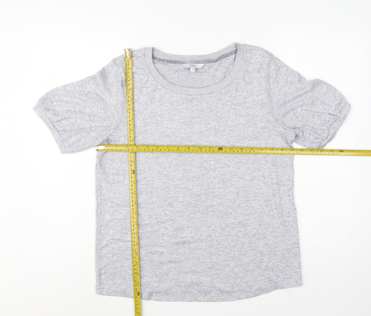 Next Women Grey Size 14 Basic Puff Sleeve Crew Neck Jersey T-Shirt