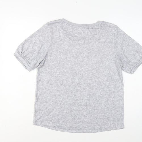 Next Women Grey Size 14 Basic Puff Sleeve Crew Neck Jersey T-Shirt