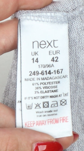 Next Women Grey Size 14 Basic Puff Sleeve Crew Neck Jersey T-Shirt