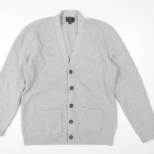 Marks and Spencer Men Grey XL Long Cotton Blend Rib Knit Cardigan