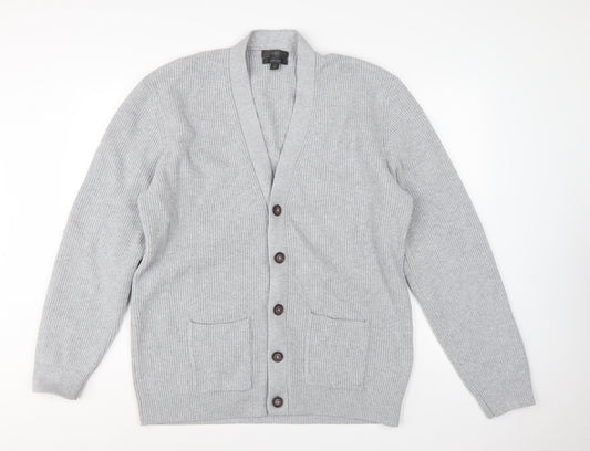 Marks and Spencer Men Grey XL Long Cotton Blend Rib Knit Cardigan