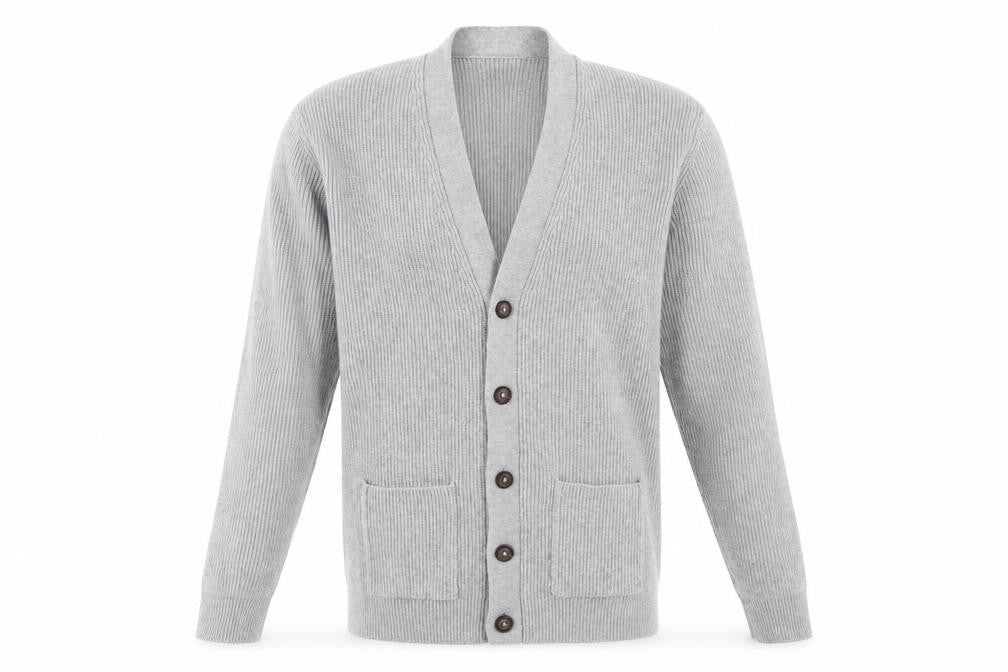 Marks and Spencer Men Grey XL Long Cotton Blend Rib Knit Cardigan