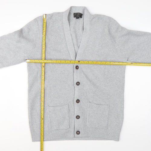 Marks and Spencer Men Grey XL Long Cotton Blend Rib Knit Cardigan
