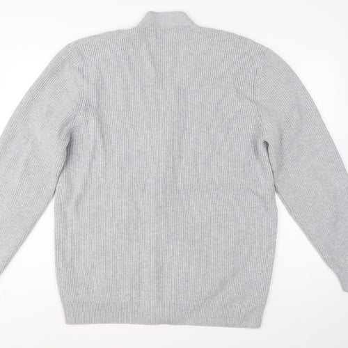 Marks and Spencer Men Grey XL Long Cotton Blend Rib Knit Cardigan