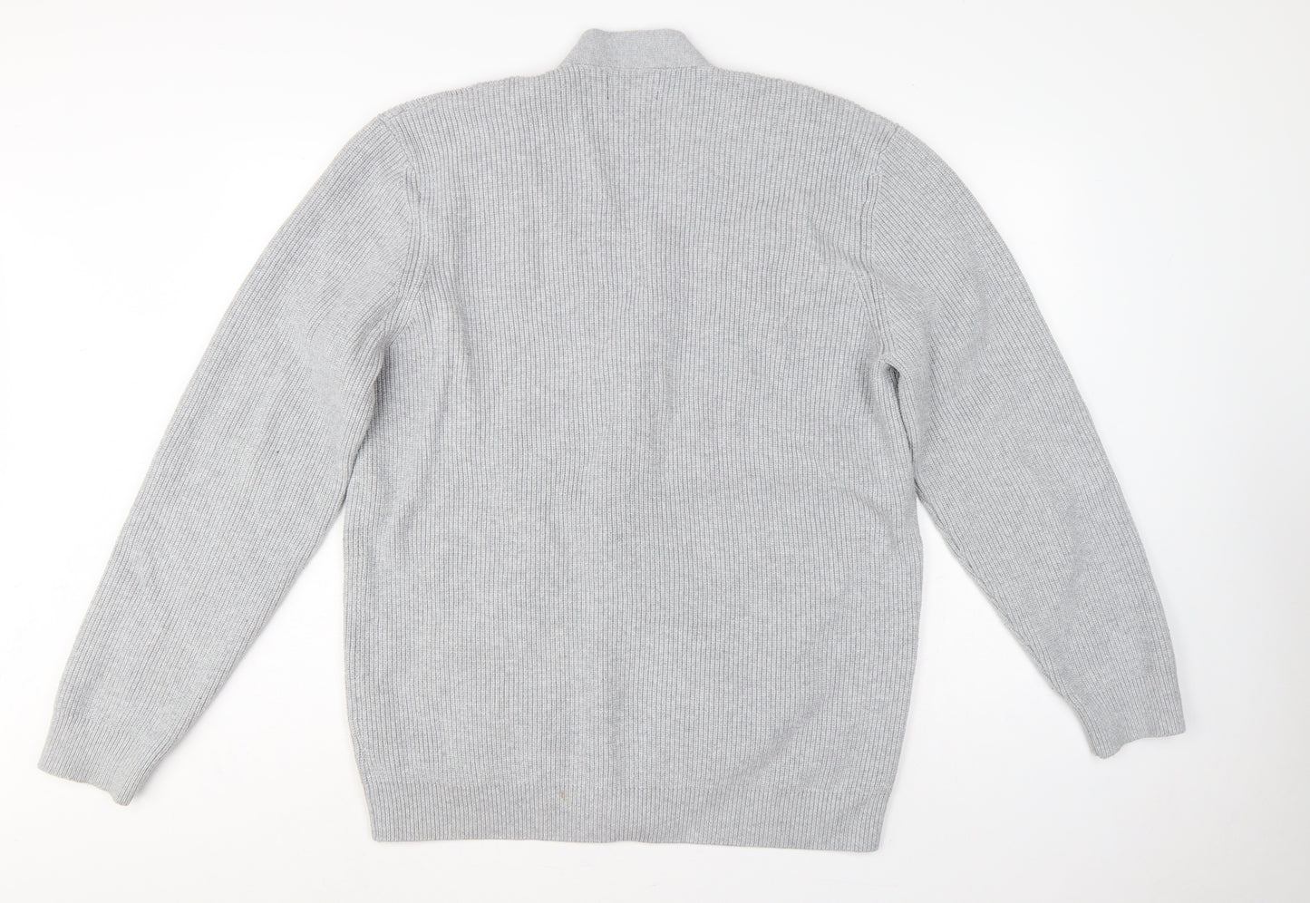 Marks and Spencer Men Grey XL Long Cotton Blend Rib Knit Cardigan