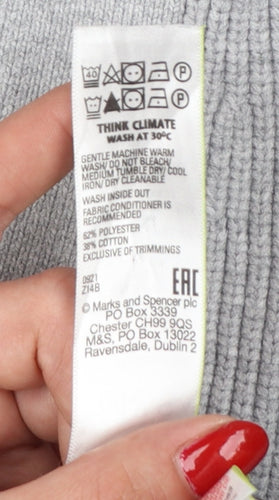 Marks and Spencer Men Grey XL Long Cotton Blend Rib Knit Cardigan