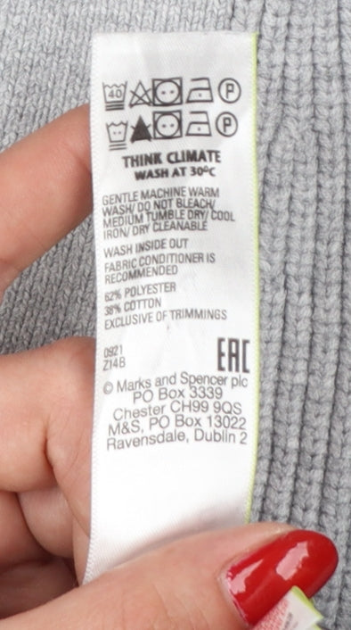 Marks and Spencer Men Grey XL Long Cotton Blend Rib Knit Cardigan