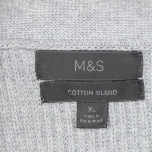 Marks and Spencer Men Grey XL Long Cotton Blend Rib Knit Cardigan