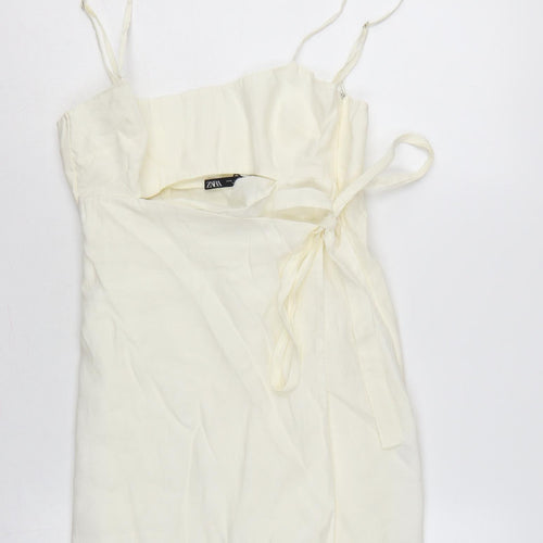 Zara Women Ivory M Wrap Mini Dress Adjustable Straps Tie Waist