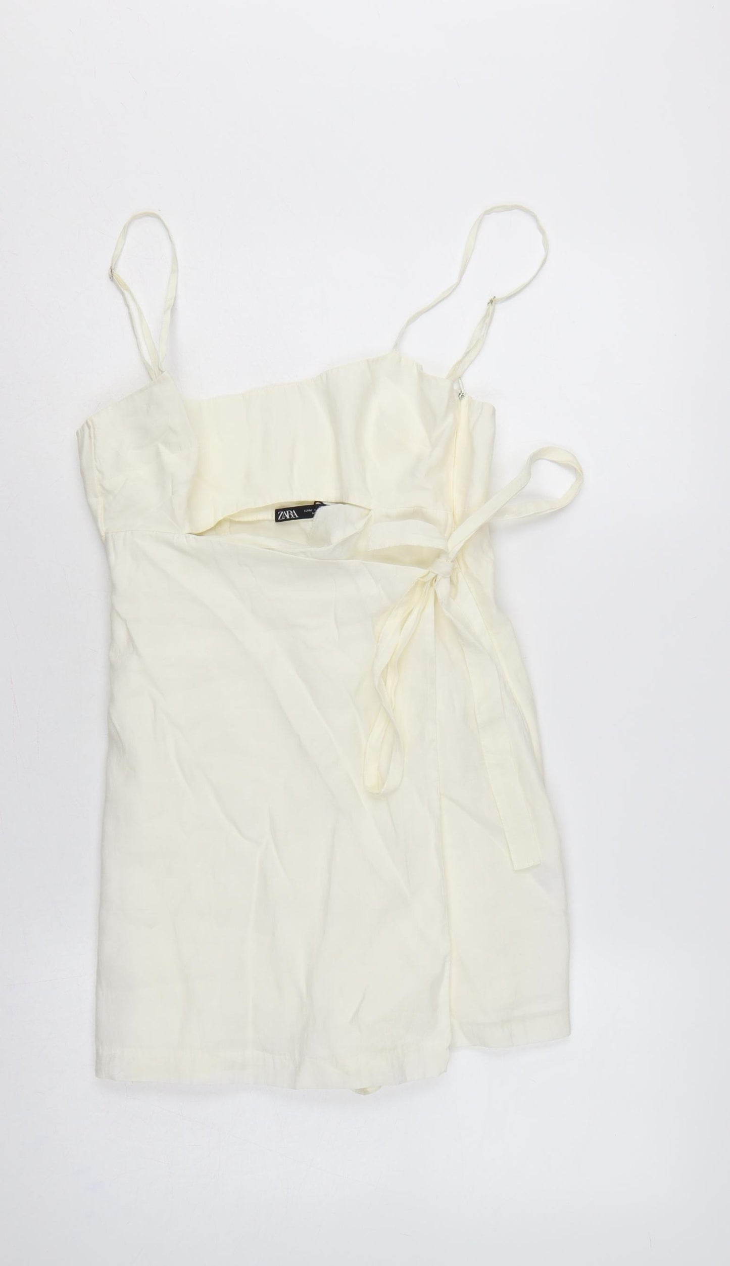 Zara Women Ivory M Wrap Mini Dress Adjustable Straps Tie Waist
