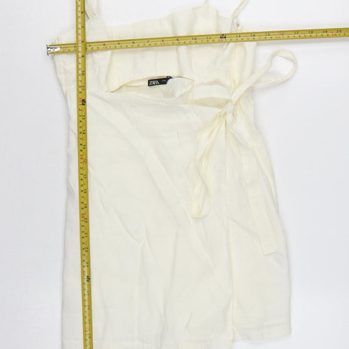 Zara Women Ivory M Wrap Mini Dress Adjustable Straps Tie Waist