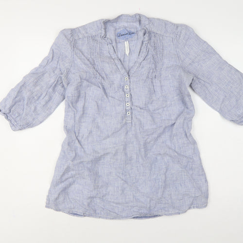Marks & Spencer Women Blue UK 14 Linen Tunic Blouse Roll Tab Sleeves