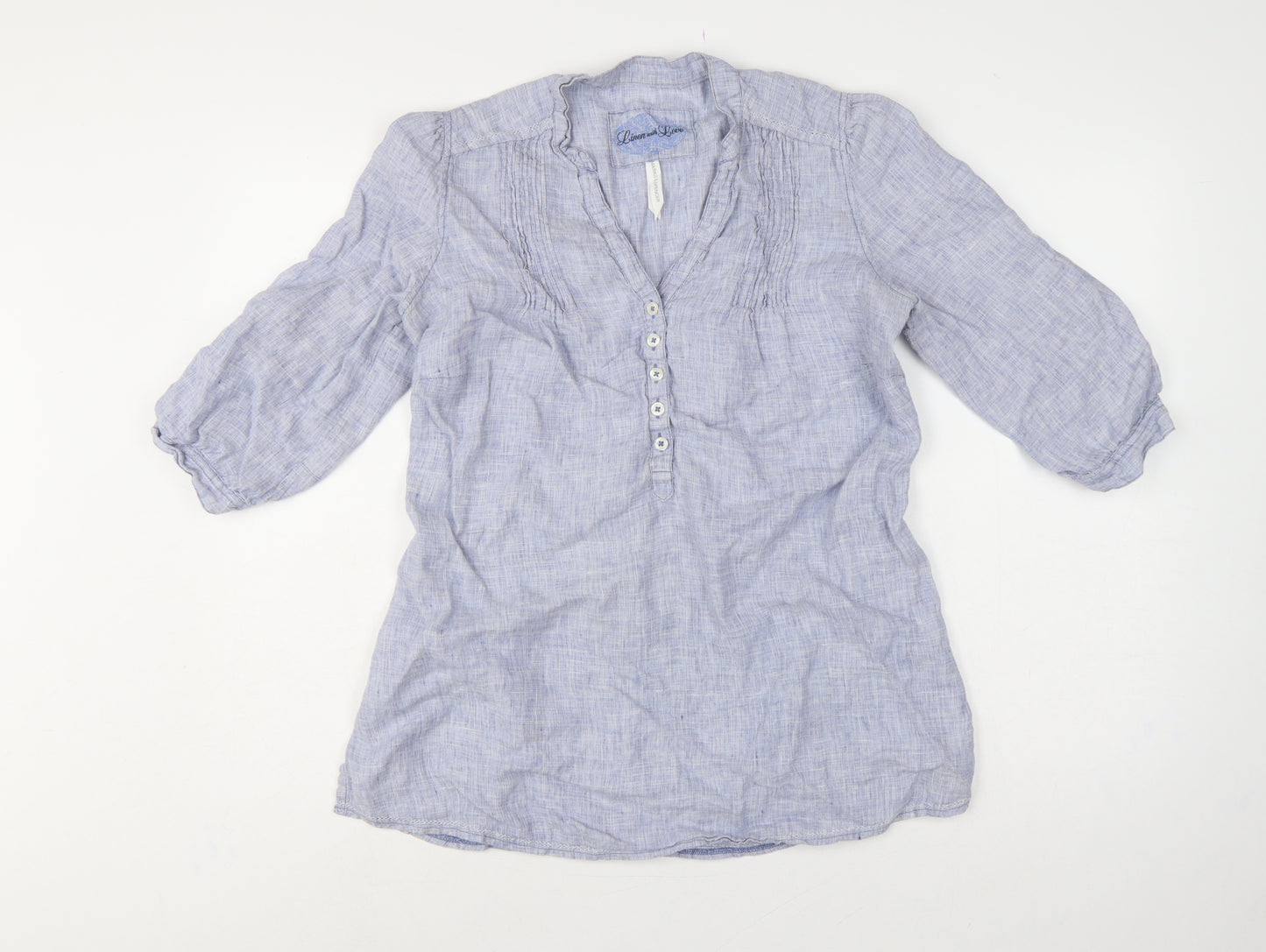 Marks & Spencer Women Blue UK 14 Linen Tunic Blouse Roll Tab Sleeves