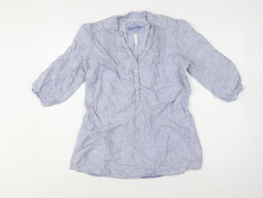 Marks & Spencer Women Blue UK 14 Linen Tunic Blouse Roll Tab Sleeves