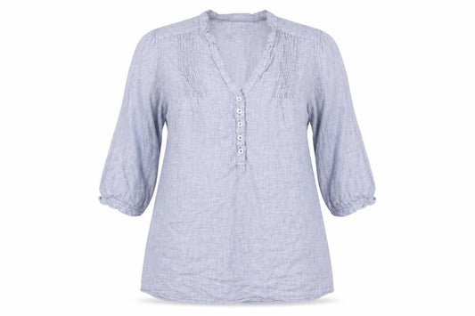 Marks & Spencer Women Blue UK 14 Linen Tunic Blouse Roll Tab Sleeves
